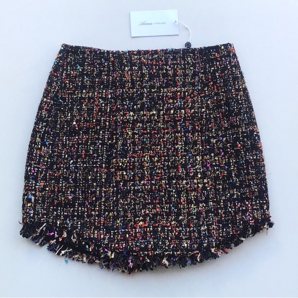 Lovers + Friends tweed Aria Colorful sparkly Mini Skirt in Nightlife